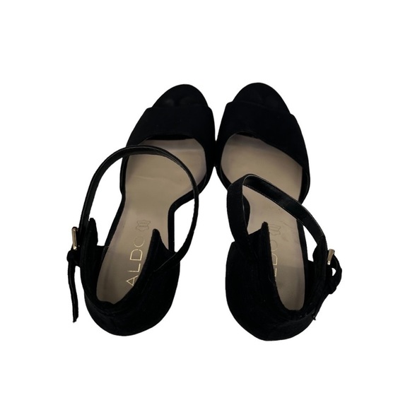 Aldo Black Suede Adjustable Ankle Strap Heeled Sandals Size 9 Women’s - Picture 5 of 10